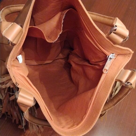 NWT AREA Stars Fringe Faux Leather HOBO Bag, 17"x12.5"X4", Light Brown C… - Picture 7 of 9
